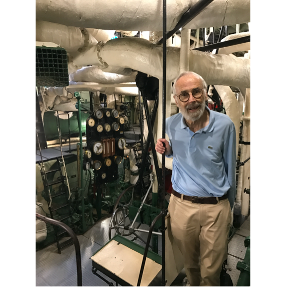 Mel Bradshaw in the engine room of HMCS Haida